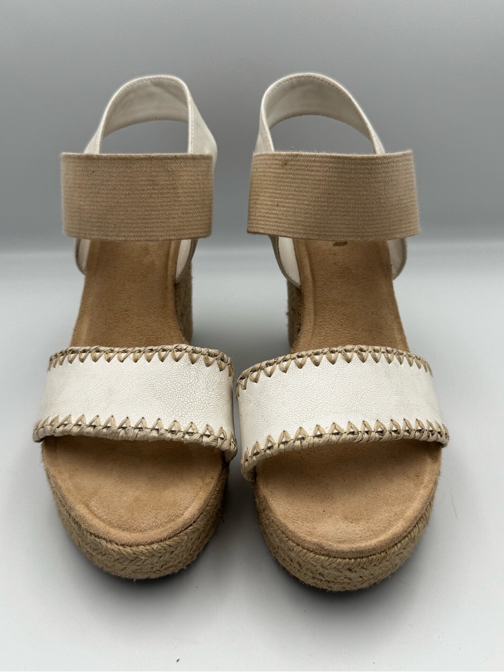 Arula Ivory Espadrille Wedge Sandals Size 8W Wide Boho Whipstitch